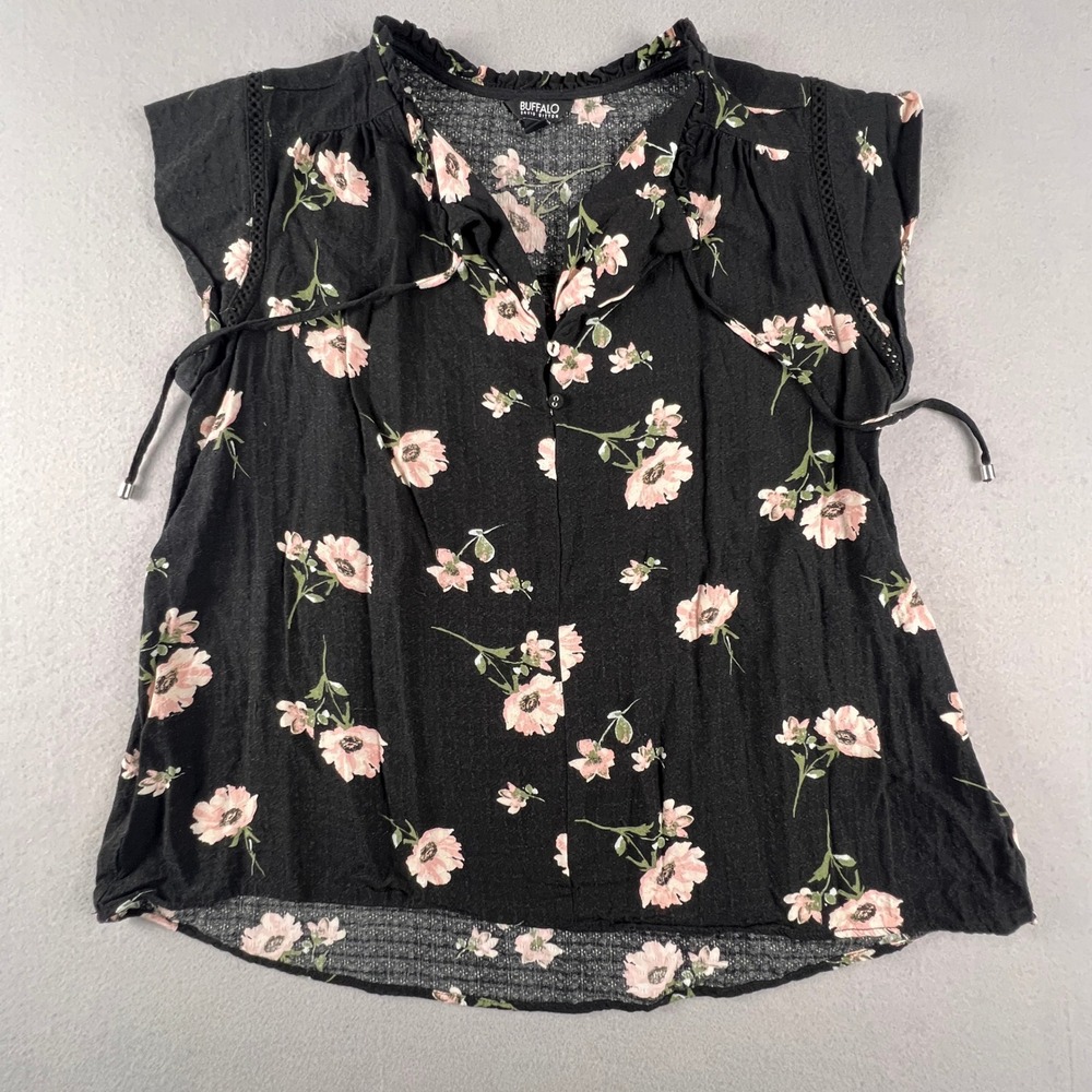 Cottagecore Bitton Blouse Medium Black Floral Boho Top Buffalo David